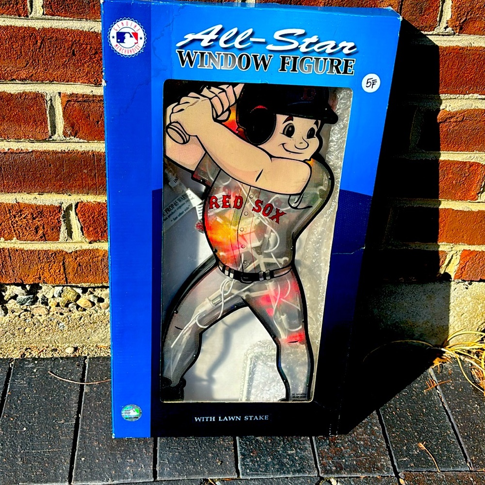 Boston Red Sox All-Star lights up windows Yard baseball  with lawn stake.